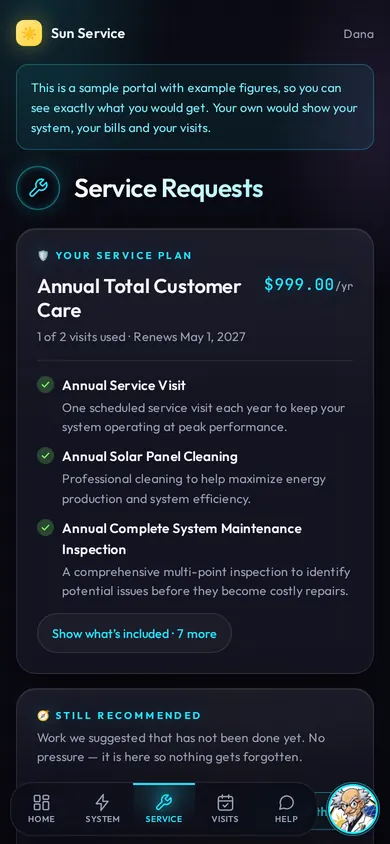 Sample portal: service plan and requests