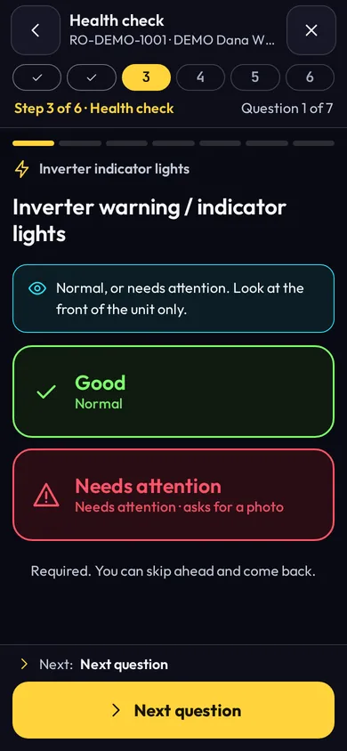 Phone repair-order flow: the health-check step