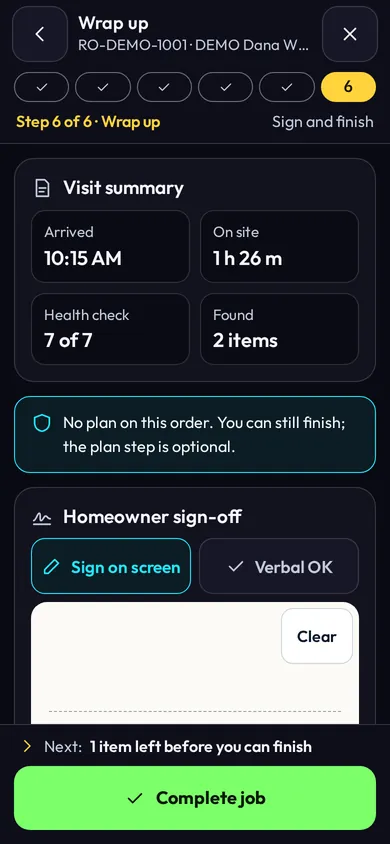 Wrap-up and homeowner sign-off